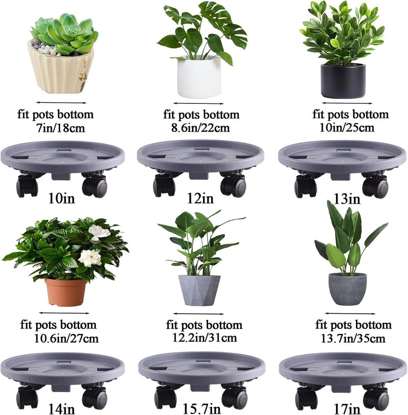 Tulpeed Rolling Plant Stand with Wheels 5 Pack 15.7 Inch Plant Caddy with Wheels Heavy Duty Plant Dolly Roller Base with Wheels Round Flower Pot Rack Holder Planter Trolley Tray, Grey - Image 5